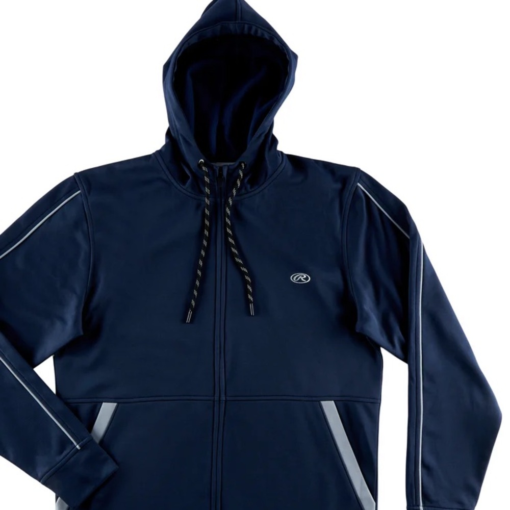 💕 Rawlings Men's Zippered Navy Blue Graphite Hoodie With Drawstring Size XL